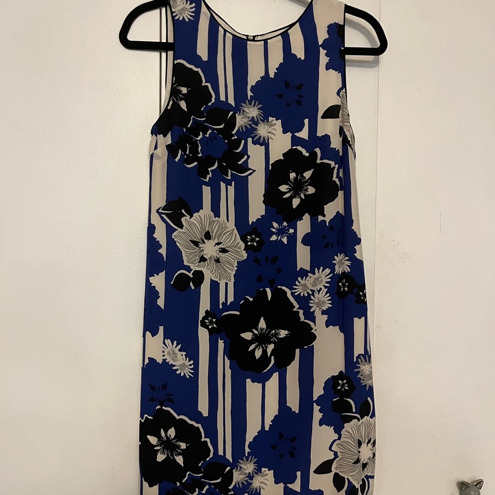Maeve Blue and Black Silk Floral Mini Dress